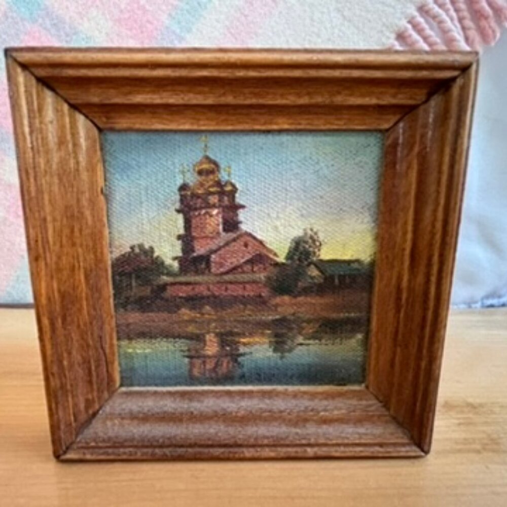 Vintage Miniature Russian Oil Painting Framed